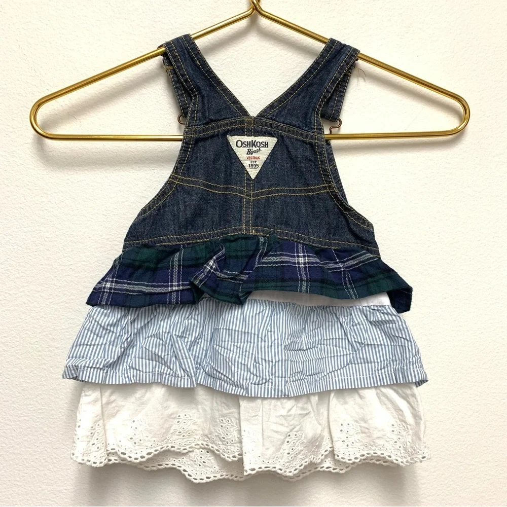 Osh Kosh Denim‎ Overall Dress Lot Of 2 Size 18M Raw Hem Tiered Ruffle